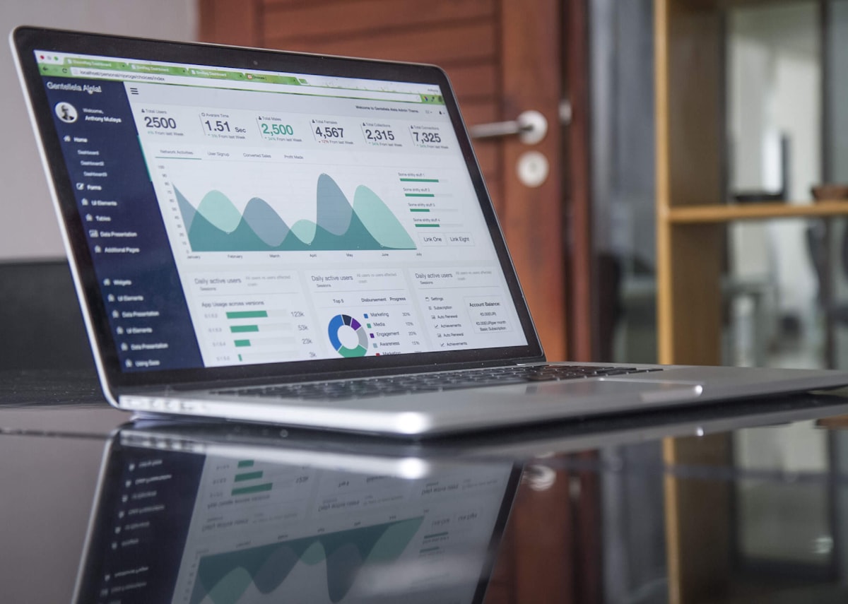 Business analytics dashboard showing rental ERP software metrics and growth charts